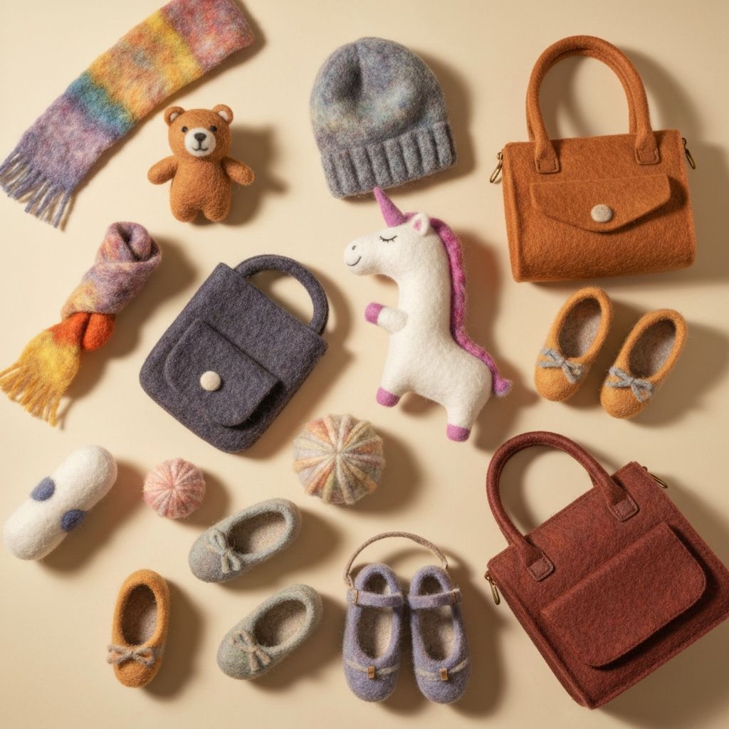 Handcrafted felt products background