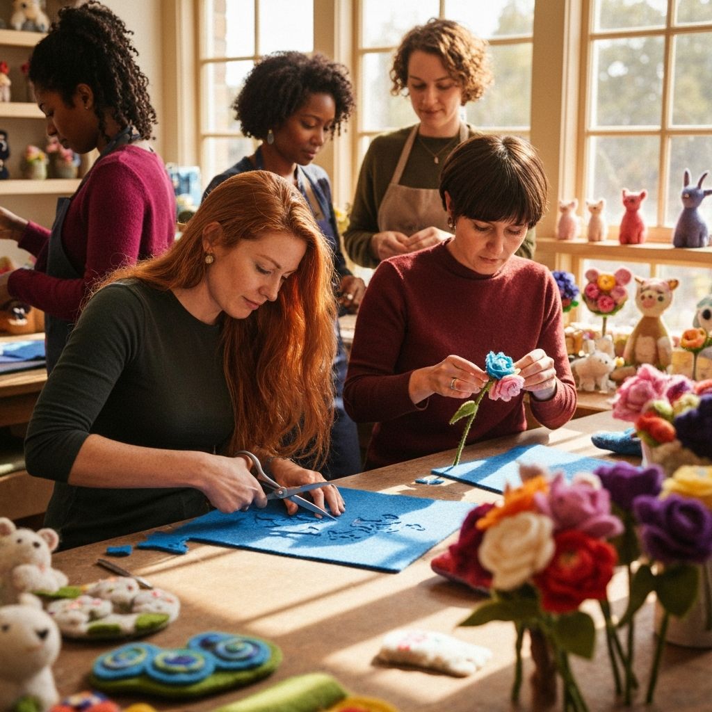 Team working on felt handicrafts